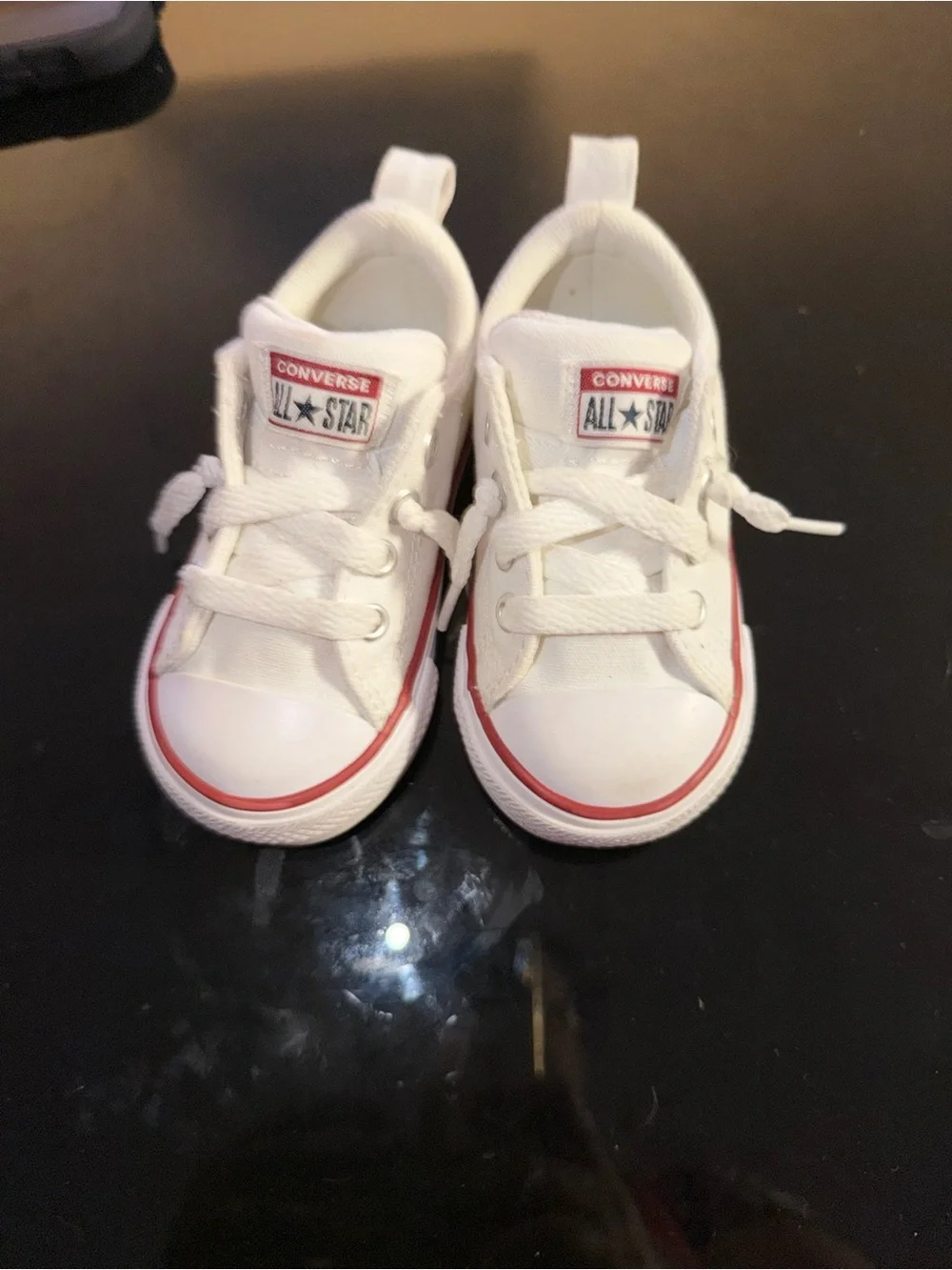 Converse Kids Low Top Sneakers in White with Red Accent